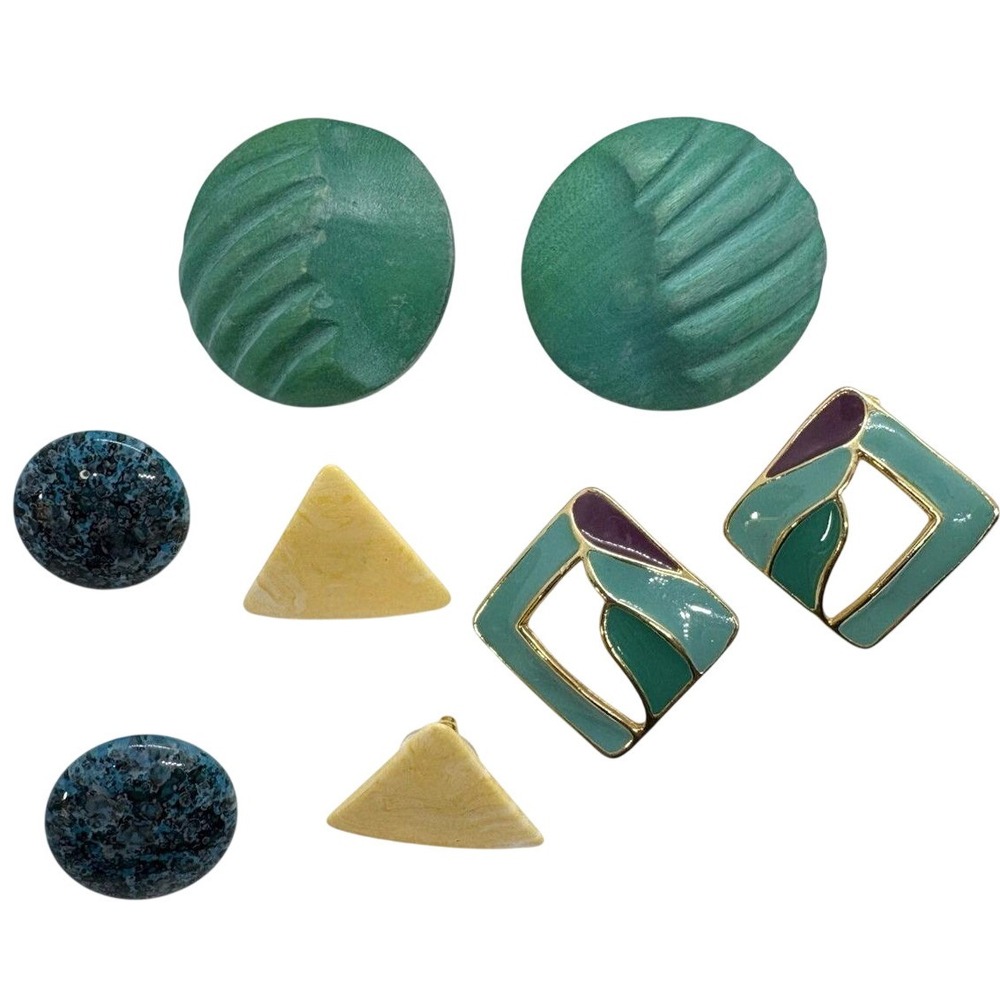 Lot of 4 Vintage 1980s–90s Geometric Earrings Bold Statement Plastic & Enamel